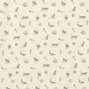 Organic Cotton Poplin cats and paw prints – offwhite/grey, 