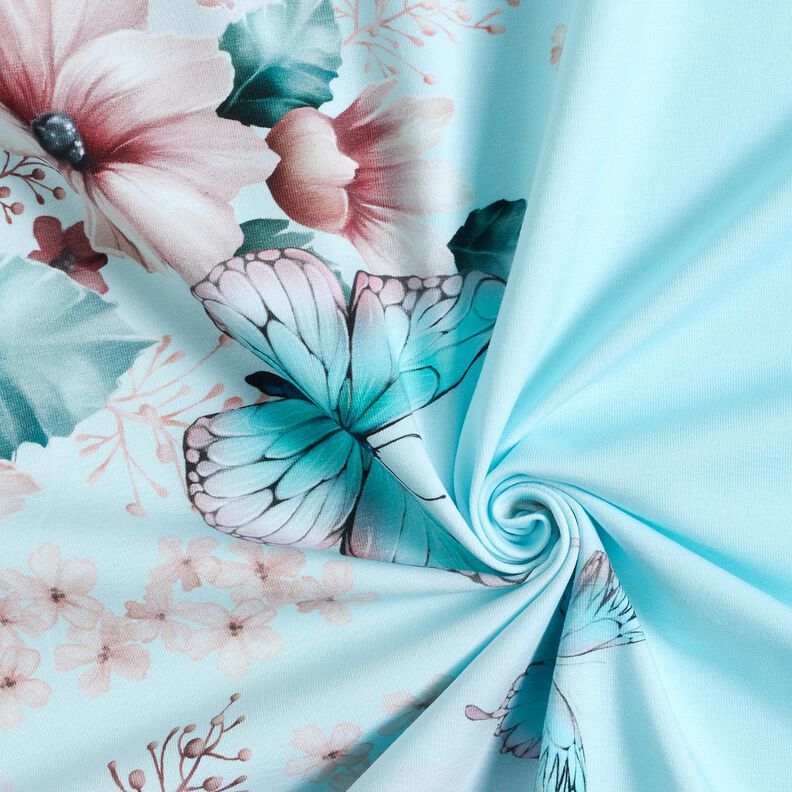 Cotton Jersey butterfly meadow | Glitzerpüppi  – light turquoise/ice blue,  image number 3