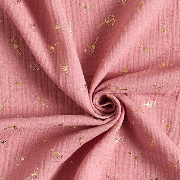 Double Gauze/Muslin glittery dandelions – dark dusky pink/gold,  image number 3