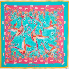 Beachwear Panel Pareo Peacocks and Flowers – aqua blue/intense pink, 