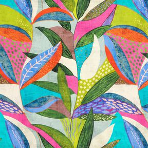 Decor Fabric Half Panama tropical leaves – orange/dark green, 