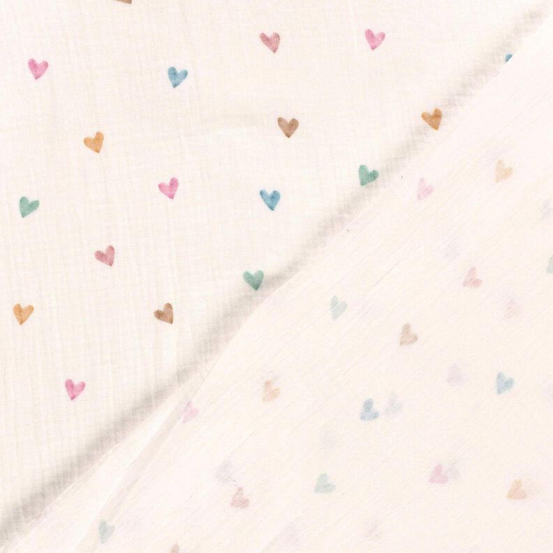 Double Gauze/Muslin colourful hearts Digital Print – white,  image number 4