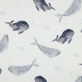 Waffle Piqué Whales Digital Print | Poppy Fabrics – ivory/blue grey, 