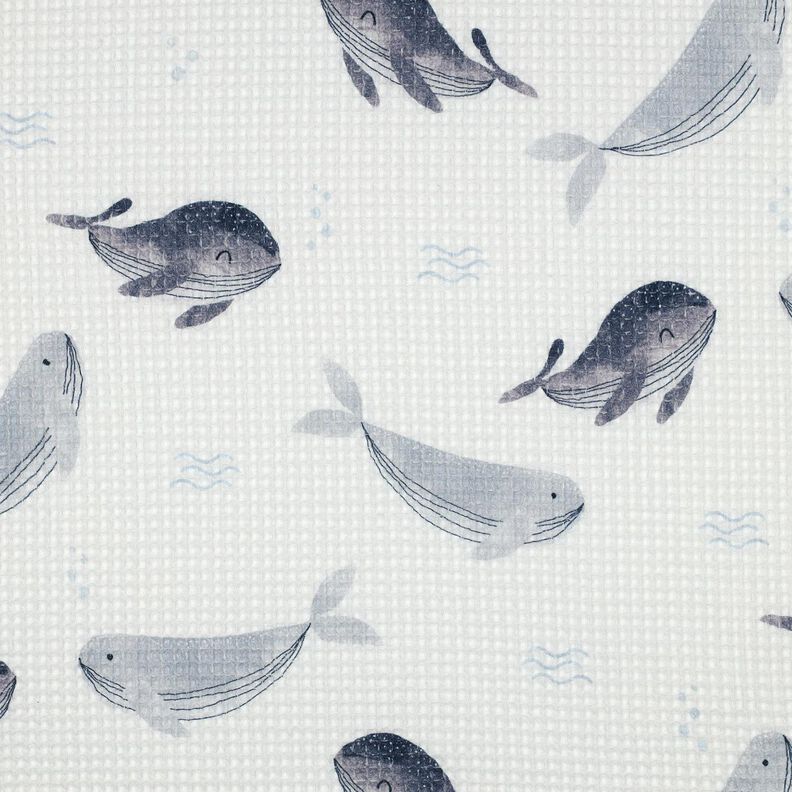 Waffle Piqué Whales Digital Print | Poppy Fabrics – ivory/blue grey,  image number 1