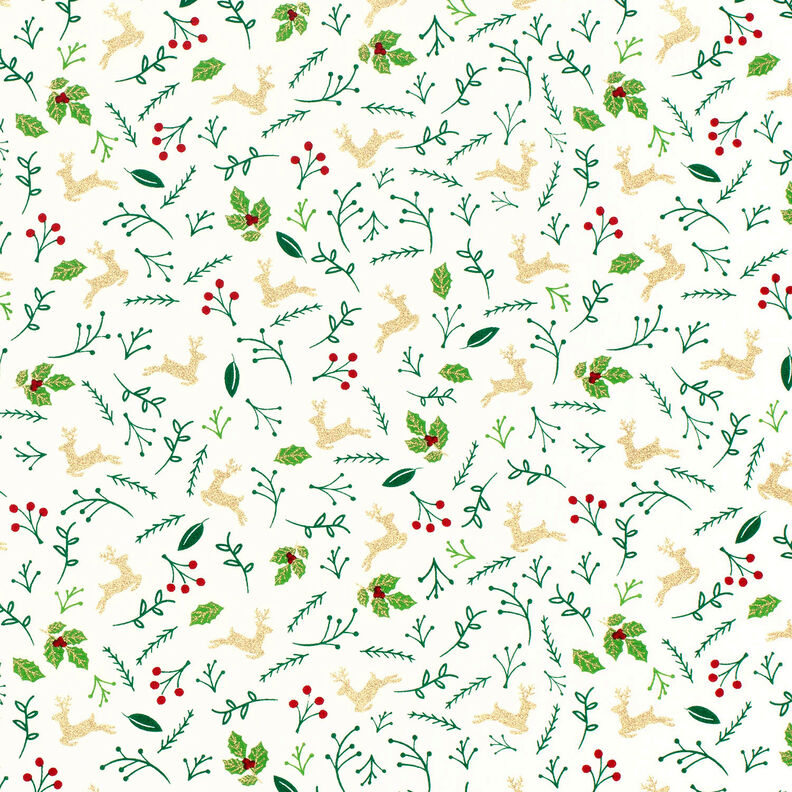 Cotton Poplin Deer and branches – offwhite/gold, image number 1