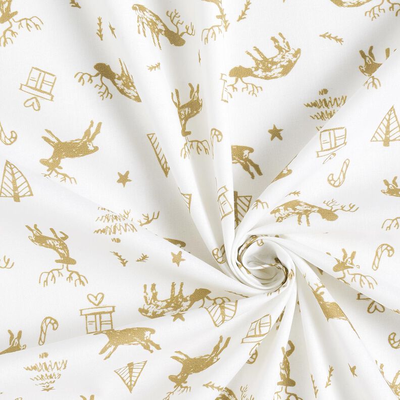 Cotton Cretonne Reindeer and stars – ivory/gold, image number 3