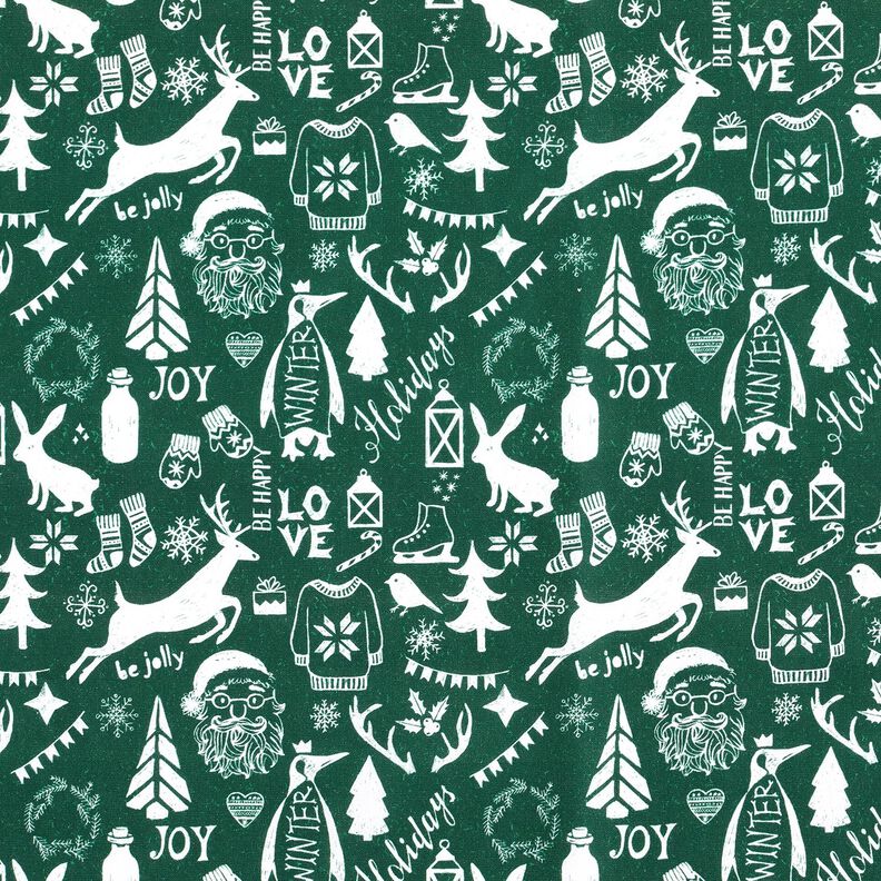 Cotton Cretonne Happy Holidays – blue spruce/white,  image number 1