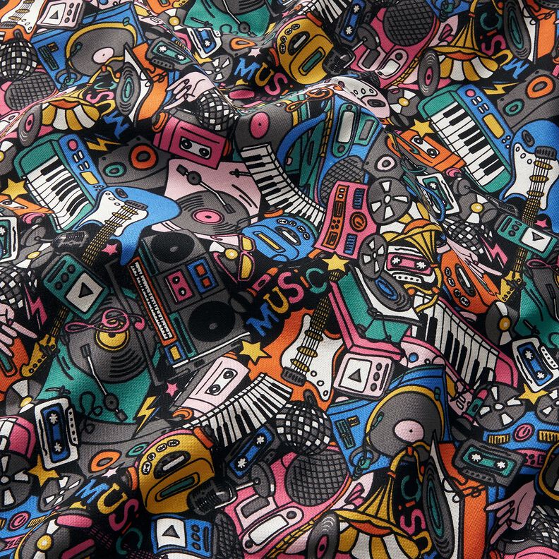 Decor Fabric Half Panama musical instruments – black/pink,  image number 2