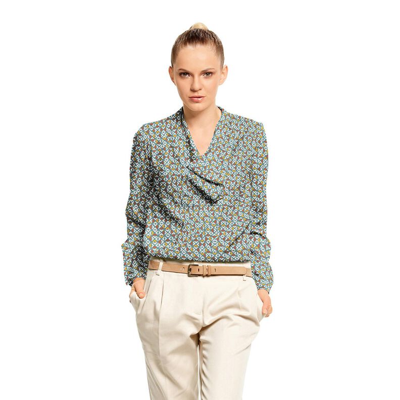 Retro diamonds viscose crepe – petrol/offwhite, image number 5