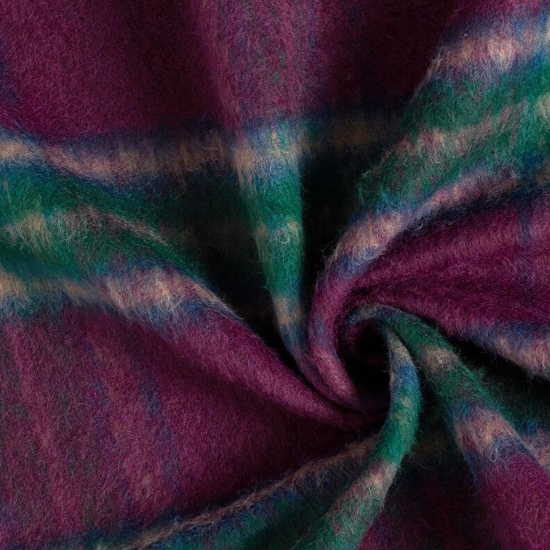 Coat Fabric Wool Blend brushed check – merlot/blue spruce, image number 3