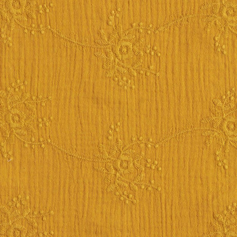 Double Gauze/Muslin Tone-on-tone floral tendril – curry yellow,  image number 1