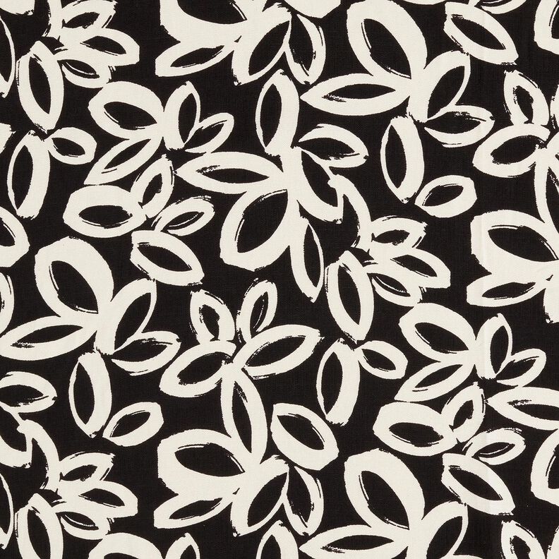 Viscose crepe painted Hawaiian flowers – black/ivory,  image number 1