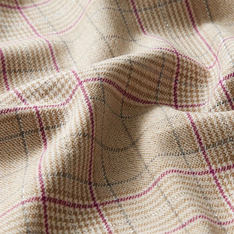 Viscose Blend Prince of Wales check with lurex – almond/grape,  image number 2