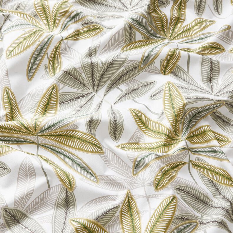 Decor Fabric Half Panama colourful leaves – white/olive,  image number 2