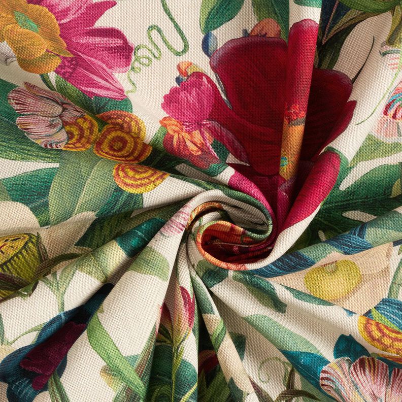 Decor Fabric Half Panama magnificent flowers – natural/purple, image number 3