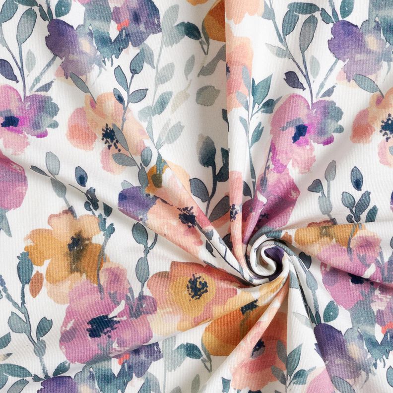 GOTS Cotton Jersey Watercolour Floral Meadow Digital Print – ivory, image number 3