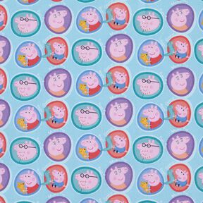 Cotton Poplin Peppa Faces Licensed Fabric | ABC Ltd – light turquoise, 