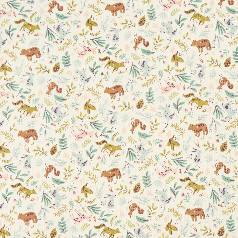 Double Gauze/Muslin forest animals floral – offwhite,  image number 1