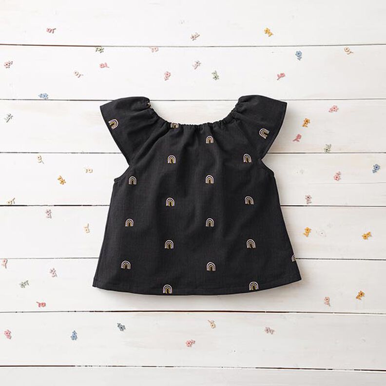 Double Gauze/Muslin Embroidered Rainbows – black,  image number 5