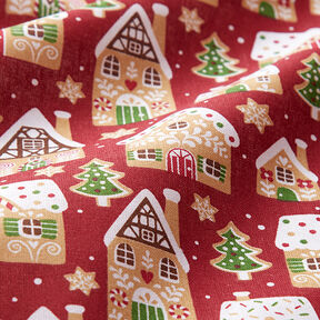 Cotton Cretonne Gingerbread House – carmine, 