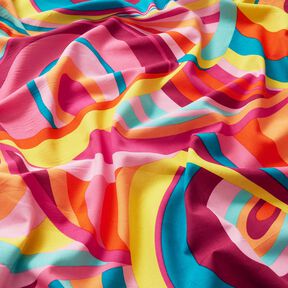Viscose-cotton voile abstract loops – pastel violet/aqua blue, 