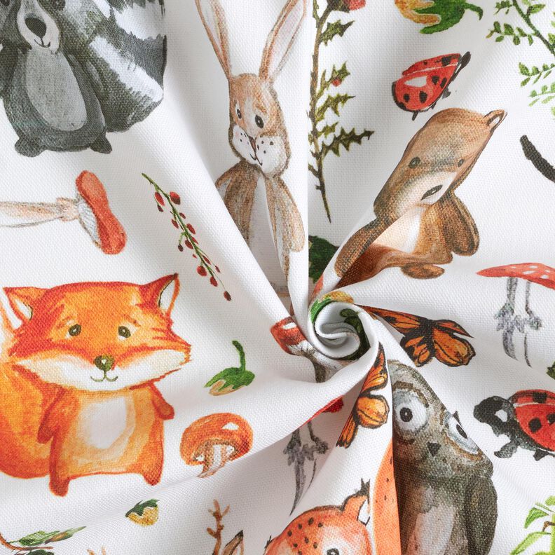 Decor Fabric Half Panama Painted Woodland Animals – white,  image number 3