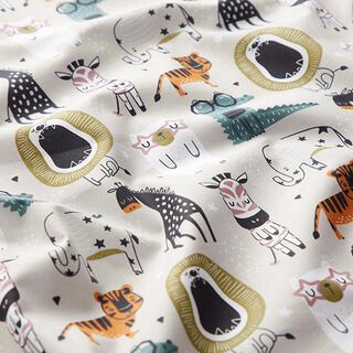 Cotton Cretonne Animals with Glasses – light grey, 