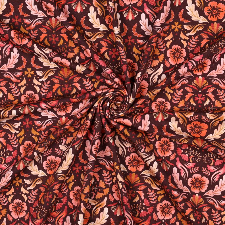 Cotton Jersey Flowers Digital Print – burgundy, image number 3