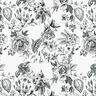 Decor Fabric Half Panama picturesque flowers – white/black,  thumbnail number 1