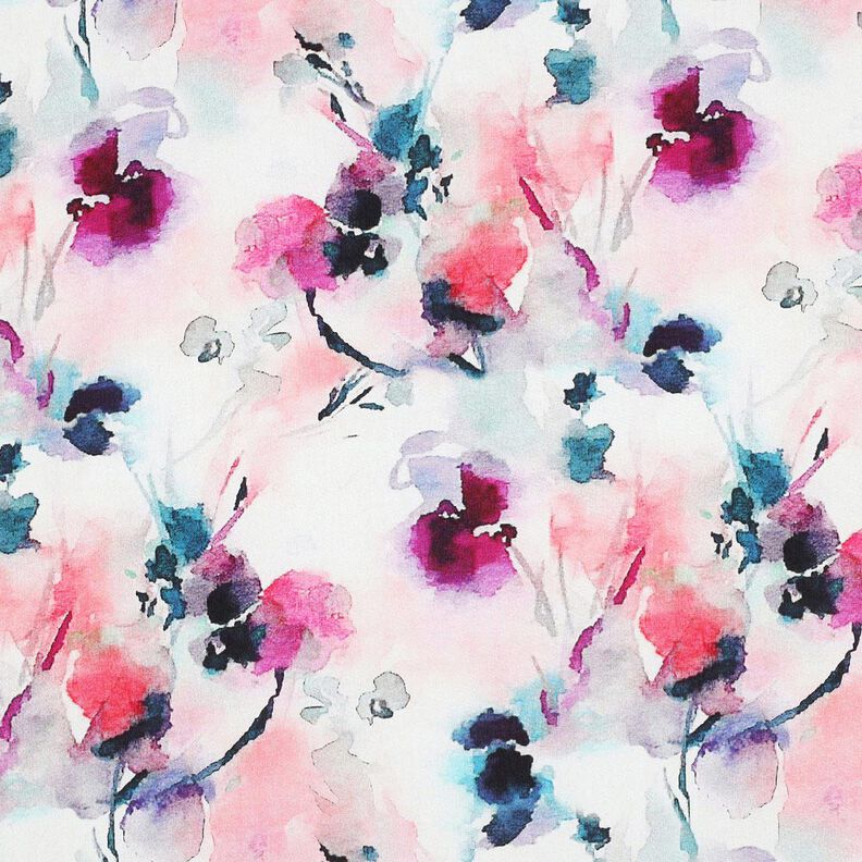 viscose fabric abstract watercolor flowers digital print – light pink/turquoise,  image number 1