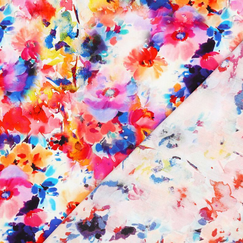 viscose fabric colourful watercolor flowers digital print – intense pink/blue lilac,  image number 4