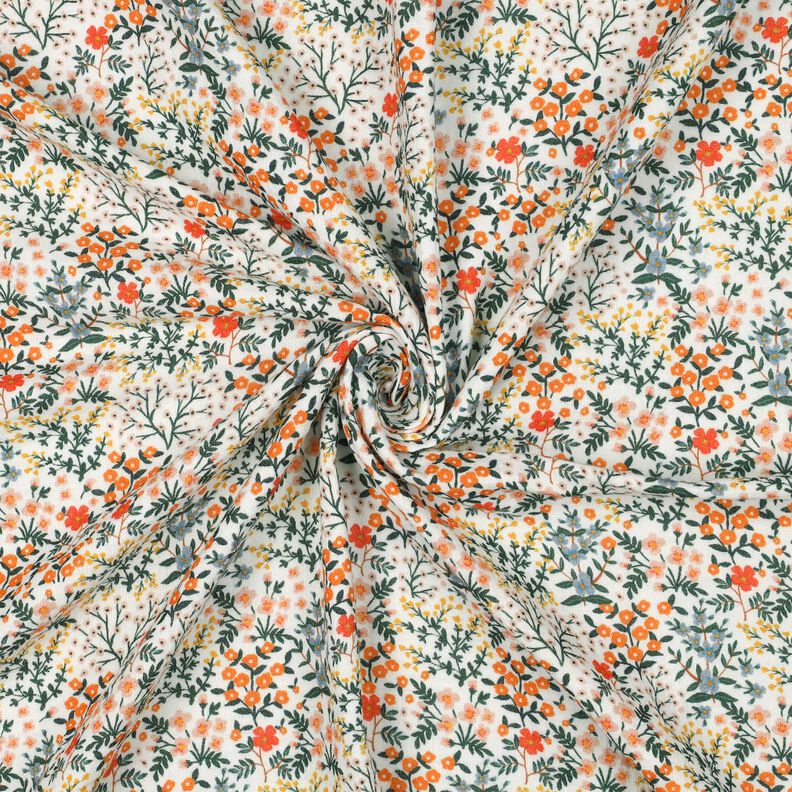 Double Gauze/Muslin Flower Meadow Digital Print | Poppy Fabrics – offwhite/peach orange, image number 3