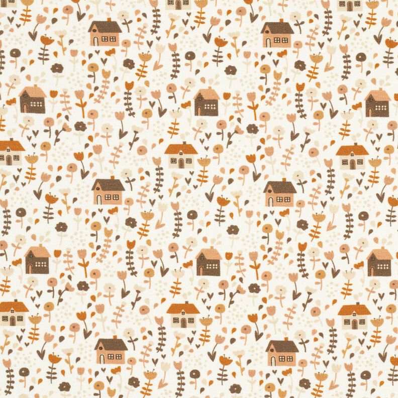 Cotton Jersey little houses on the meadow – offwhite,  image number 1