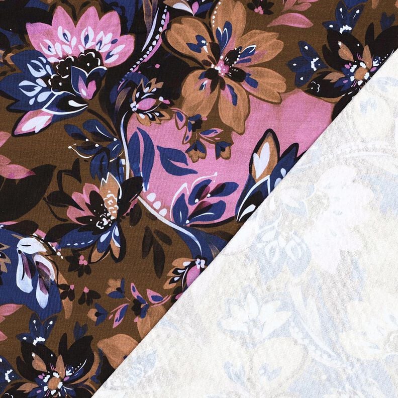 French Terry Painted Flowers Digital Print – indigo/chestnut, image number 4