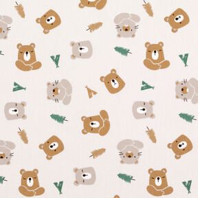Cotton Poplin Bear and Beaver in the Forest – ivory, 