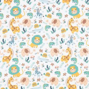 Cotton satin Safari animals – white/light blue, 