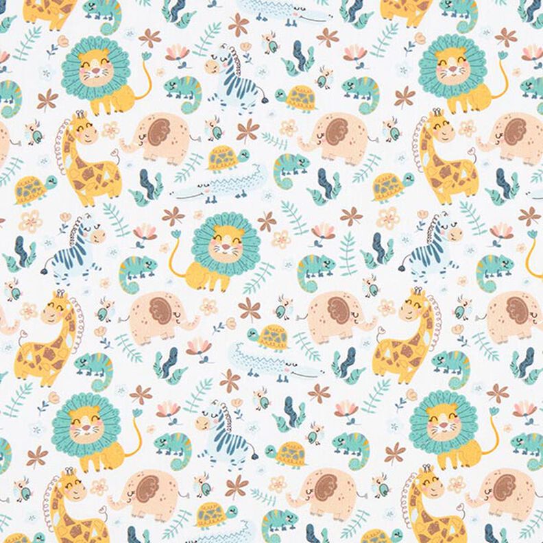 Cotton satin Safari animals – white/light blue,  image number 1