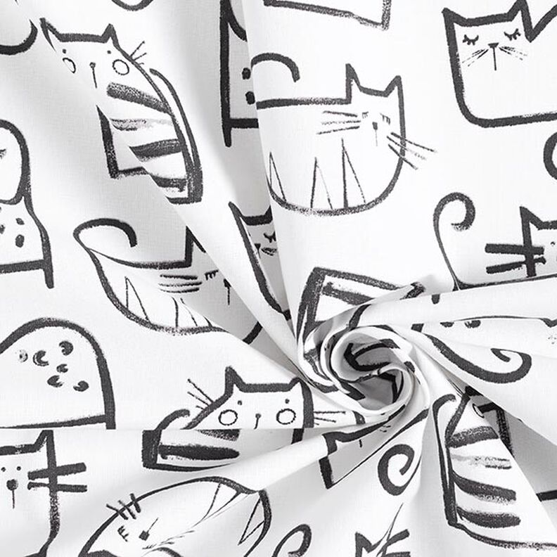 Cotton Cretonne cat sketches – black/ivory,  image number 3