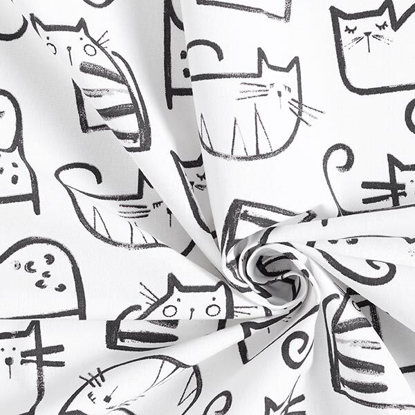 Cotton Cretonne cat sketches – black/ivory,  image number 3