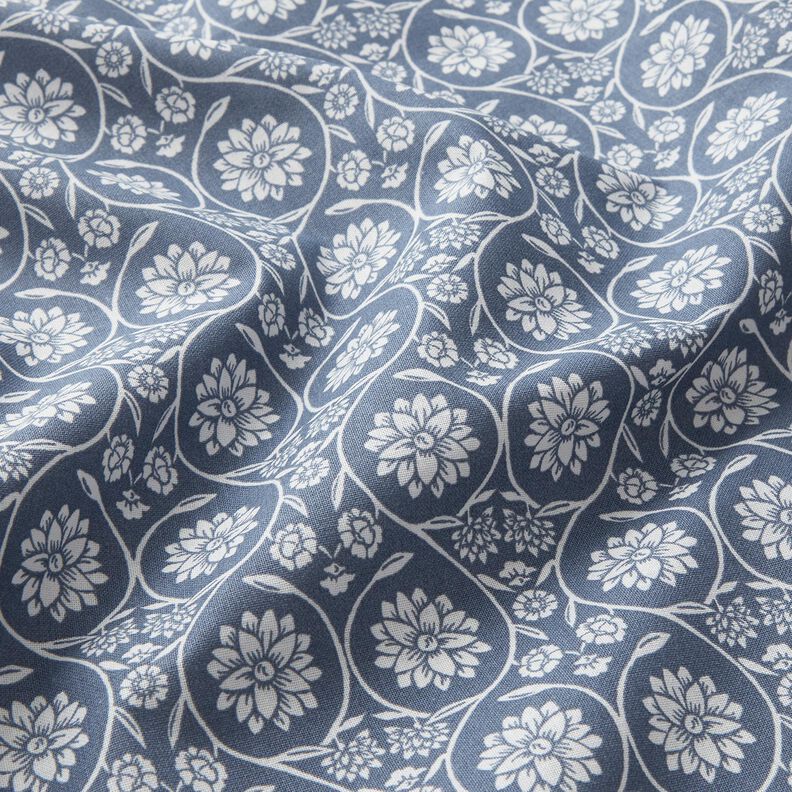 Cotton Cretonne Flowers and tendrils – blue grey/white,  image number 2