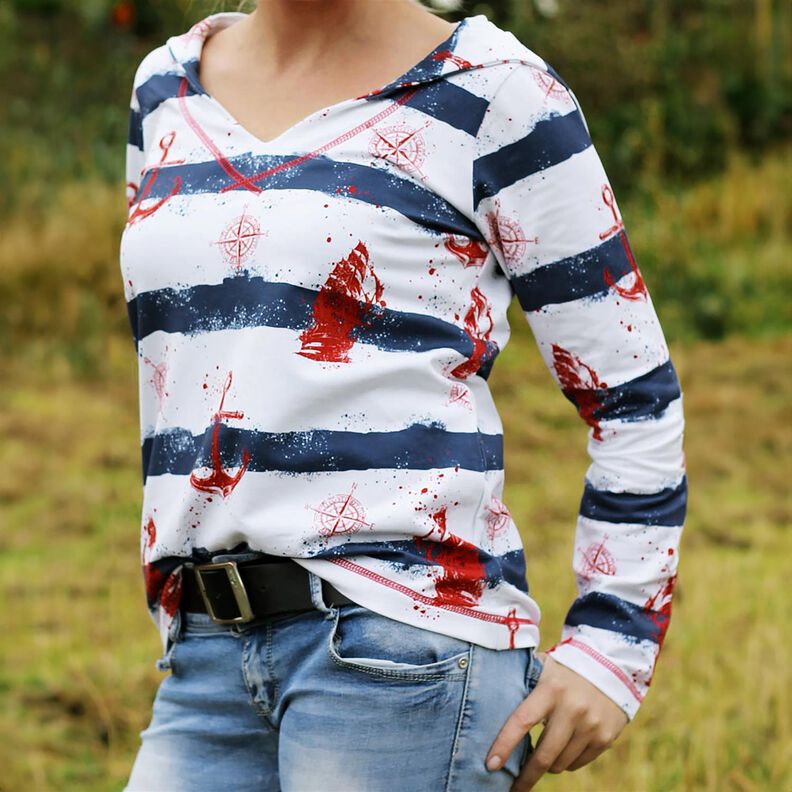 Cotton Jersey Anchors and ships | Glitzerpüppi – navy blue/white, image number 4