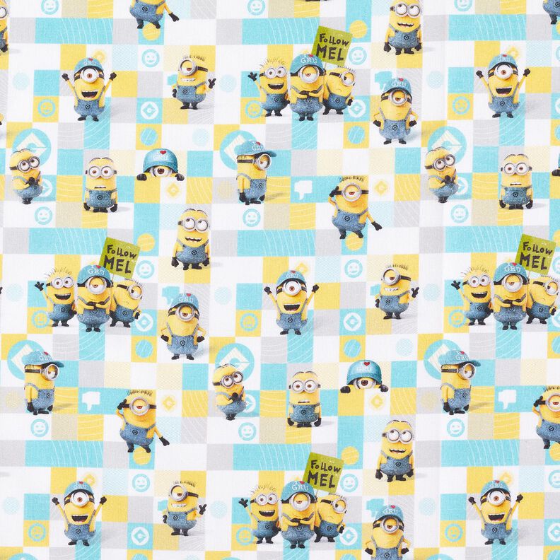 Cotton Poplin Minions Licensed Fabric | Universal Studios – white/light turquoise,  image number 1