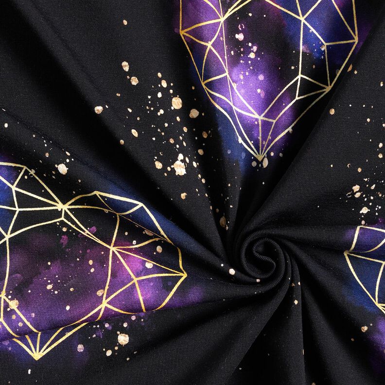 Cotton Jersey Origami hearts with gold sprinkles | Glitzerpüppi – black/lilac, image number 3
