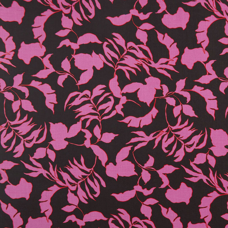 Lush leaves viscose fabric – black/purple,  image number 1