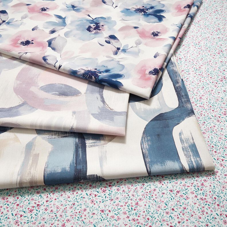 Decor Fabric Half Panama large watercolour flowers – white/pastel violet, image number 5