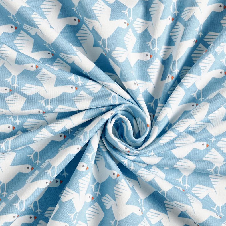 Brushed Sweatshirt Fabric cute seagulls – light blue/white, image number 3