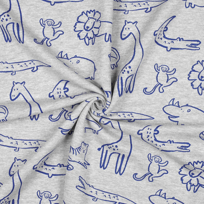 Sweatshirt Fabric Safari Animals | by Poppy – silver grey/royal blue,  image number 3