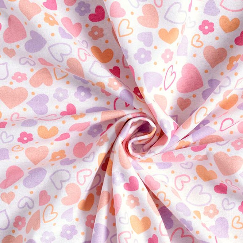 Cotton Flannel Colourful Hearts – white,  image number 4