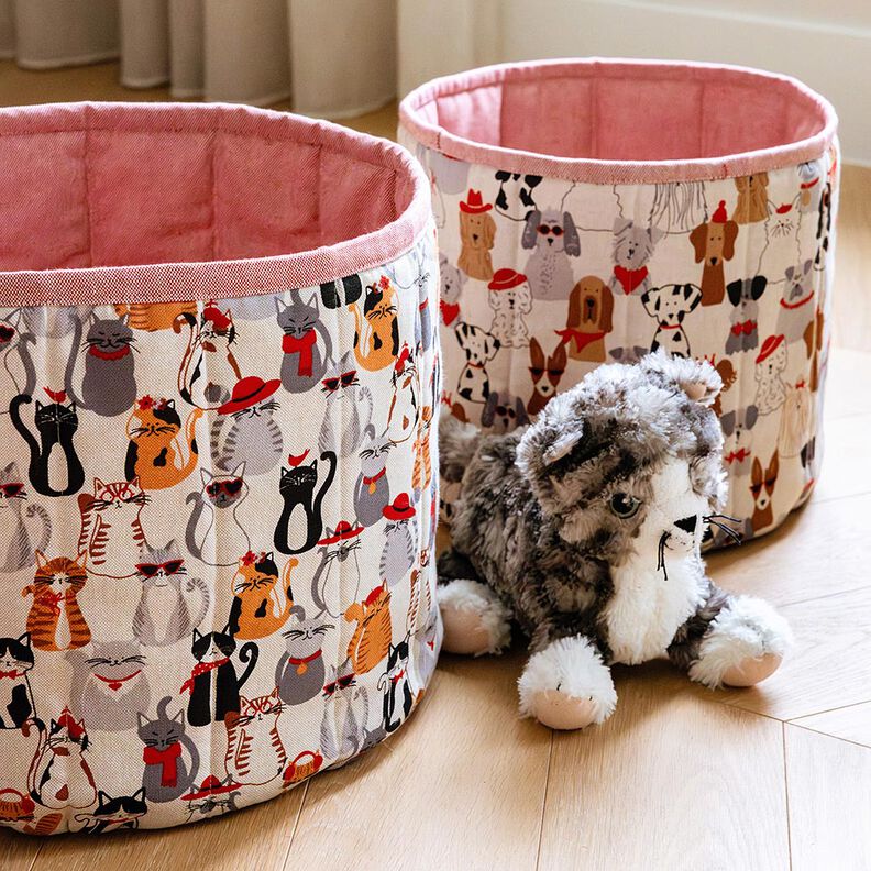 Decor Fabric Half Panama elegant dogs – natural/grey,  image number 6