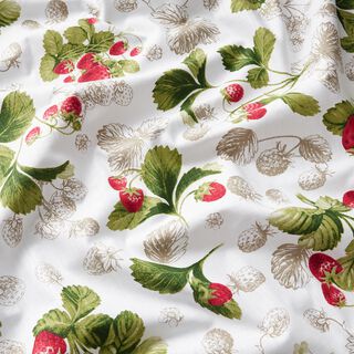 Decor Fabric Panama strawberries – white/carmine, 